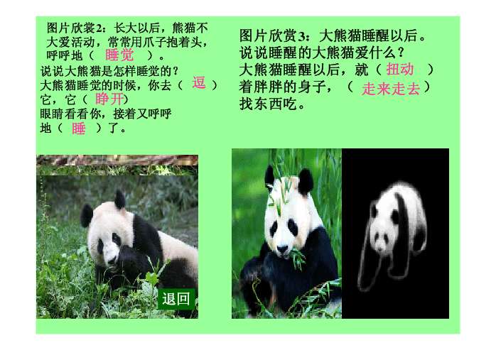 正确,流利,有感情地朗读课文,使学生感受熊猫的珍奇,可爱,从而树立